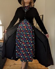 Vintage Laura Ashley Black Velvet Long Coat Dress Equestrian Size 10 S M