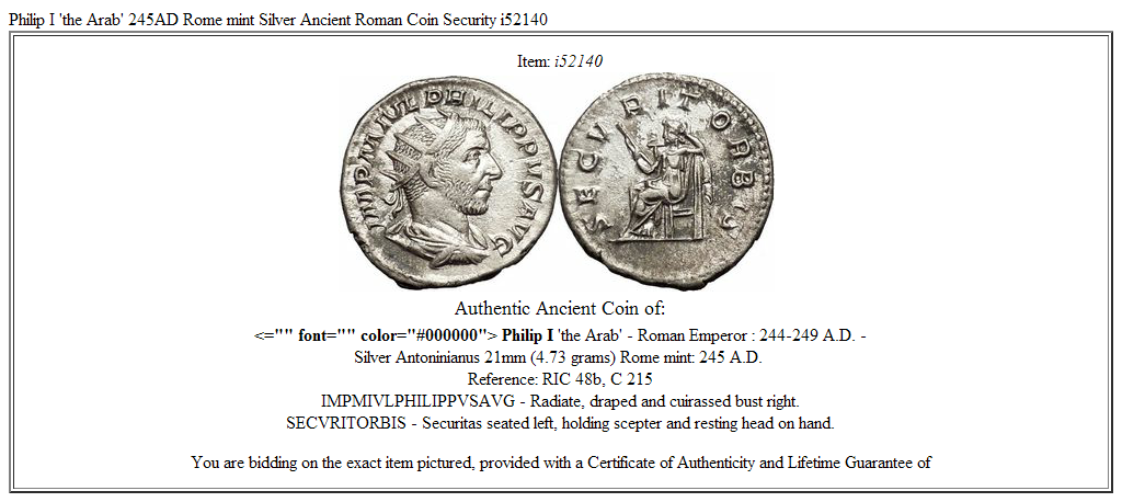 Philip I 'the Arab' 245AD Rome mint Silver Ancient Roman