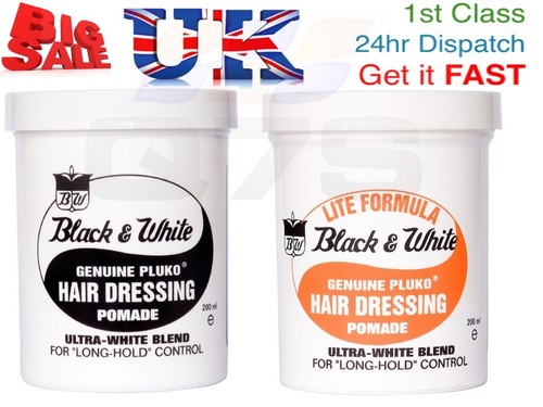 Black And White Pluko Hair Dressing Pomade 200g - Firm Hold, Coconut Scent  | Classic Hair Wax For Styling