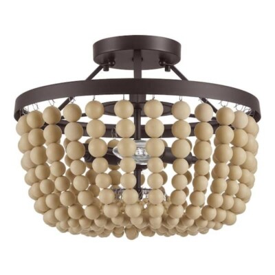 Hampton Bay Cayman Semi-Flush Mount Ceiling 2-Light 13'' Bronze Faux Wood Beaded
