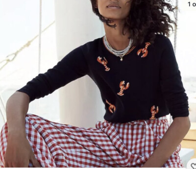 NWT Crew Cashmere Crewneck Sweater Navy”Flying Lobsters