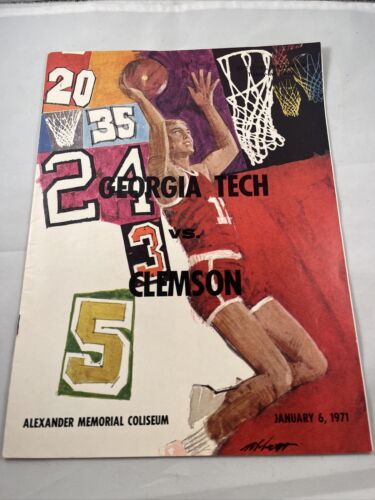 1971 Georgia Tech Clemson NCAA College Basketball Program Gicche Gialle Tigri - Foto 1 di 9