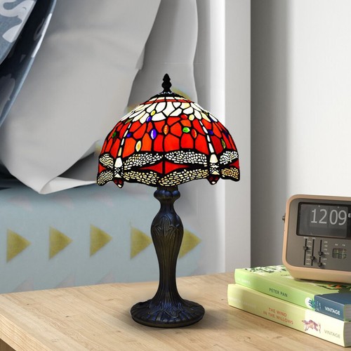 Tiffany Style Table Lamp Red Dragonfly 10 inch Stained Glass Shade Multicolor UK - Picture 8 of 15