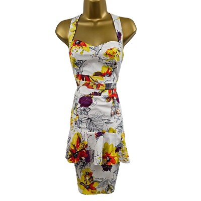10 UK Karen Millen White Neon Floral Evening Cocktail Summer