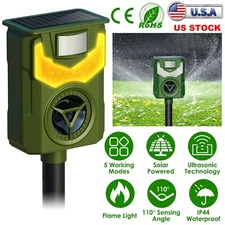 Ultrasonic Animal Solar Repeller USB Charge Motion Sensor Repellent Flame Light