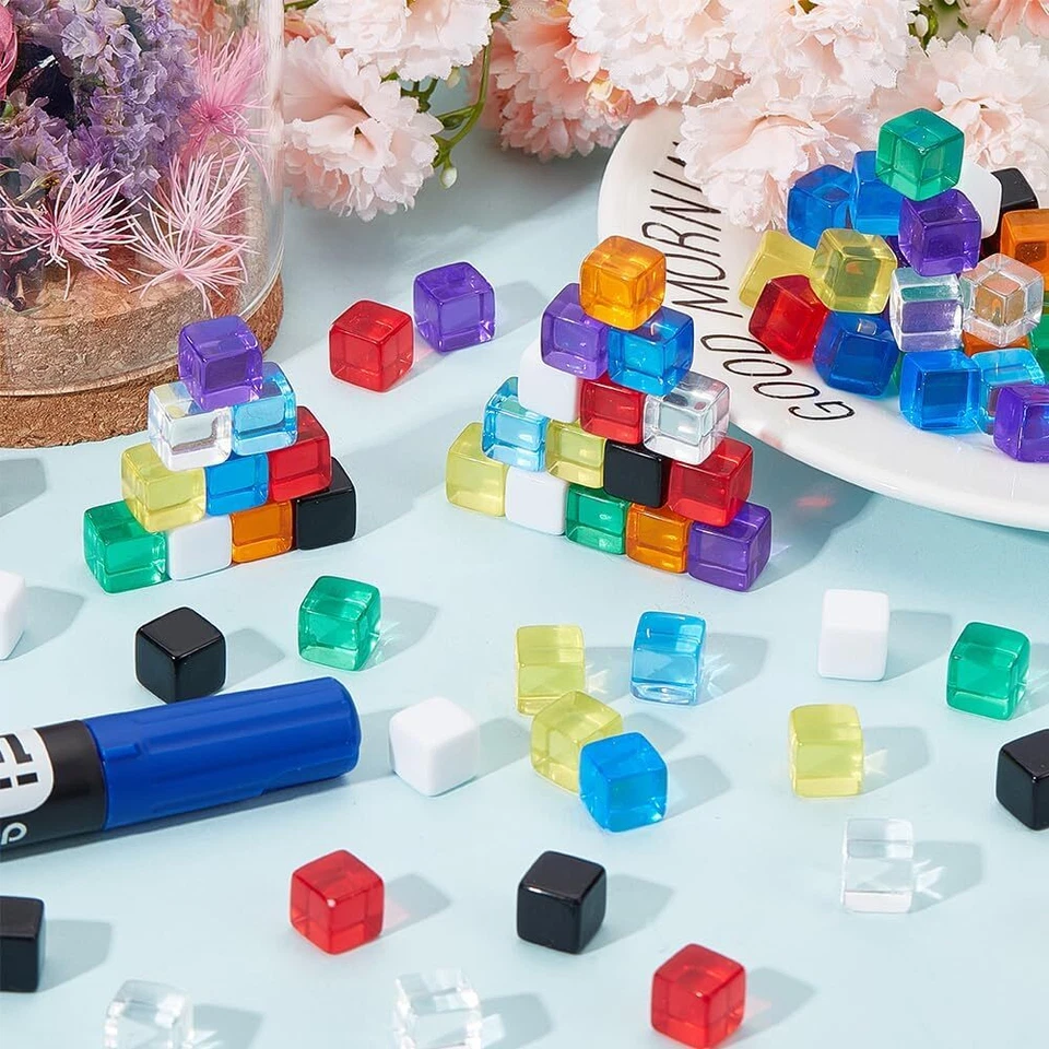 Cubos de bloques cuadrados de acrílico transparente de dados en blanco 200 piezas para juegos de mesa favoritos de fiesta Foto 4 de 4