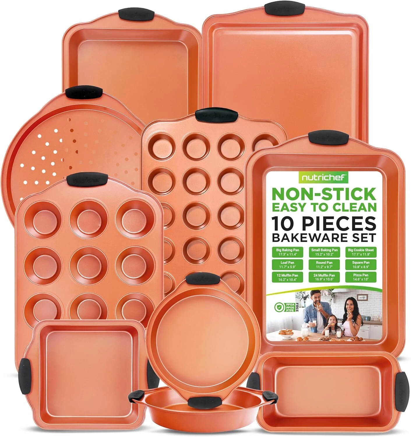 NutriChef 10-Piece Non-Stick Baking Pans Set w/Silicone Handles (Open Box)