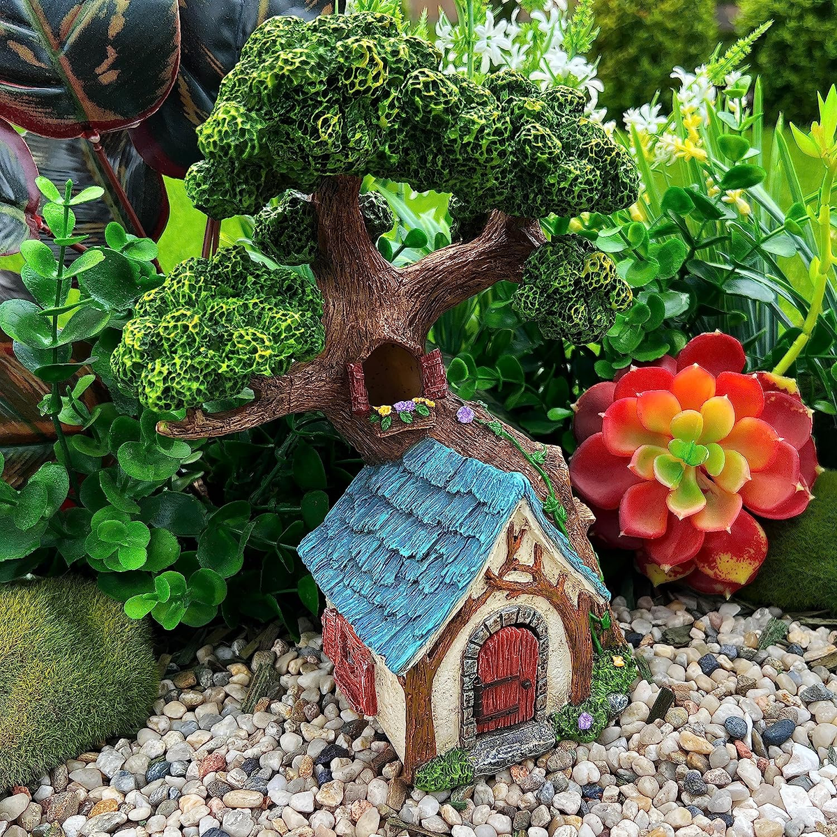 Fairy House - Fairy Garden Miniature Tree House - 8.5 Inch Tall