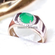 Emerald Oval Cut Gemstone With 14K Solid White Gold Ring For Men's #A298