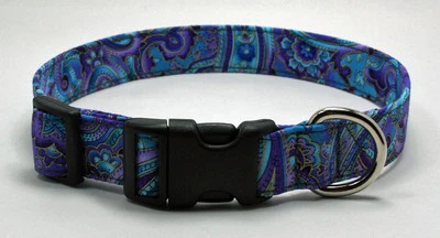 HANDMADE BY "WALKIN ON SUNSHINE COLLARS" Paisley Purple & Blue Dog Collar Adjustable Handmade Custom Designer