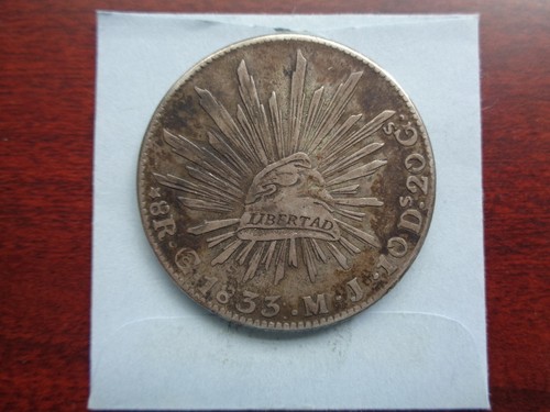 1833 Go MJ Mexico 8 Real silver coin First Republic