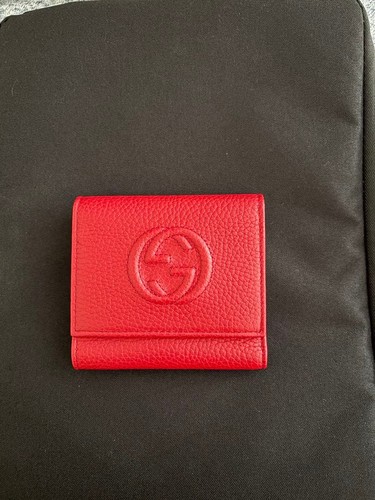 Gucci Soho Leather Trifold Wallet Red Compact Small Purse Used