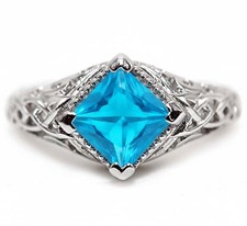 2CT Blue Topaz  White Topaz 925 Solid Sterling Silver Ring Sz 6