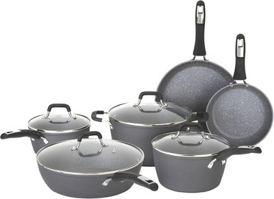 Bialetti Impact 10-Piece Textured Aluminum Cookware Set with Pots, Pans, and Dut