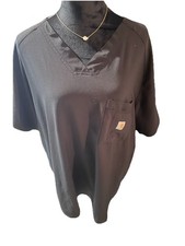 Carhartt Force Unisex Scrub Top 2XL Black Solid V-Neck Chest Pocket