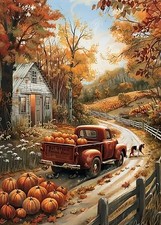 Fall Truck Pumpkin House Diamond Art Kit 11.8 x 15.7 Inch DIY Craft
