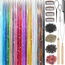 Hair Tinsel, 18 Colors 7800 Strands 48 Inch Glitter Tinsel Hair Extensions Ki...