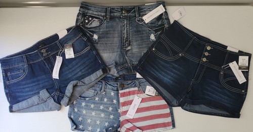 Nwt Rue21 Junior's Jeans Shorts Lot 4th Of July 9/10 American Flag Stars USA - Picture 4 of 22