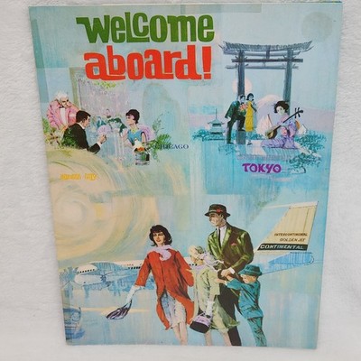 1965 Continental Airlines Welcome Aboard Route Map Folder Only With 2 Postcards