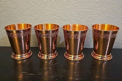 Set of 4 Absolut Elyx Vodka Julep Copper Wheat Motif Speakeasy Cocktail Cups Mug