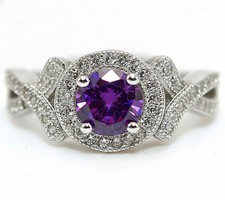 1CT Amethyst  White Topaz 925 Genuine Sterling Silver Ring Sz 7 MB5-8