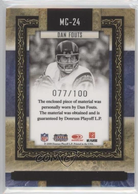 2008 Donruss Americana Sports Legends Curator Collection Materials Dan Fouts HOF - Image 2 of 2