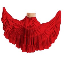 Satin 25 Yard Gypsy Flamenco Skirt 4 Tier Ruffle Belly Dance Costume Women