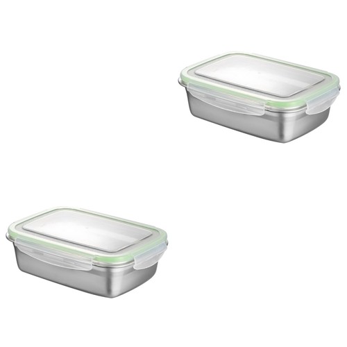 Set of 2 Stainless Steel Crisper Lunch Box Containers with Lids Food - Picture 9 of 12