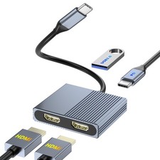 HDMI Splitter for Dual Monitors, Dual HDMI Adapter for 2 Monitors with USB3.0...