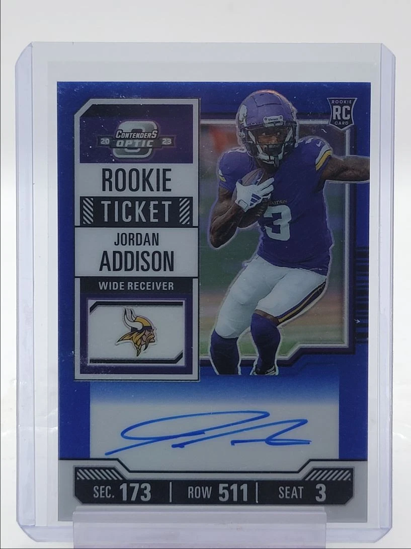 JORDAN ADDISON 2023 CONTENDERS OPTIC ROOKIE TICKET BLUE RC AUTO /75 Q4172
