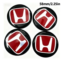 Set of 4 JDM Red H For Honda Civic Wheel Center Caps Hubs Cover Cap 58mm 2 1/4