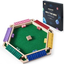 Shut The Box Game for 6 Player with 12 4 Dice - Colorful 6 Sided Wooden Board...