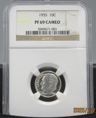 1955 Roosevelt Dime NGC PF 69 CAMEO