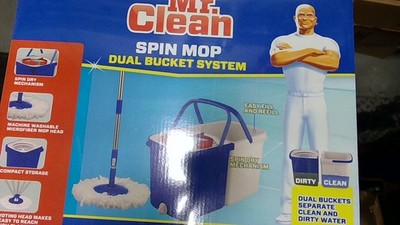 Mr. Clean Spin Mop Dual Bucket System Separates Clean & Dirty Water Spin Dry