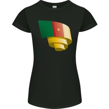 Camiseta rizada bandera de Camerún día de fútbol para mujer corte pequeño