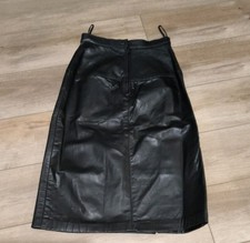 BNWT Black Genuine Real Leather A Line Kick Pleat Midi Skirt Size 8-10 Lined