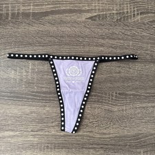 Pink By Victoria s Secret, Small Purple, Black Trim, Cotton Thong Panties