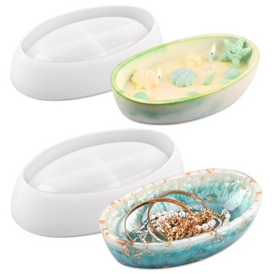 Candle Vessel Silicone Mold, 2 Pieces Oval Bowl Resin Container Molds, Candle...