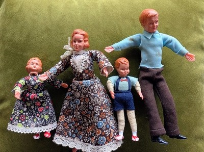 Vintage Lundby Dollhouse People Caco Family Dolls, Mom, Dad, Girl, Boy 