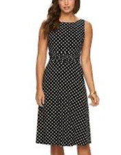 Chaps Ralph Lauren Dress S P CH Small Polka Dot Black White Stretch Washable NEW