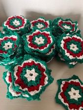 Granny Squares Crochet Afghan Crafts lot of 53 pieces Christmas Red Green
