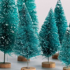 5pcs Miniature Christmas Trees Mini Pine Tree Tiny Sisal Trees w/Snow Wood Base