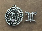 Vintage Lot of 2 Silver Tone Gemini Pendants Zodiac Horoscope Costume Jewelry