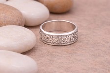 925 Sterling Silver Floral Engraved Band Ring Wide
