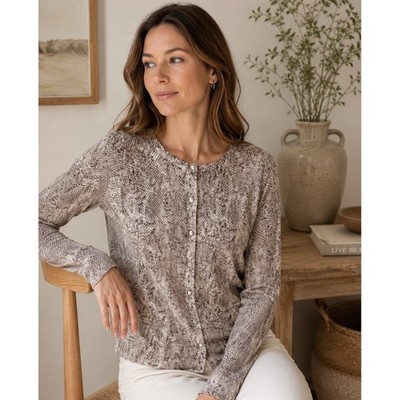 Ann Taylor Factory Women Medium Cardigan Snakeskin Print Neutral Taupe Sweater