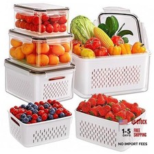 5-Pack Fruit Storage Containers for Fridge with Removable Colanders, 4 5P white