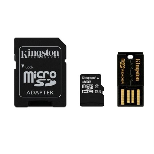 Multi Kit Kingston 4GB con Tarjeta microSD y adaptador Clase 10 Negro