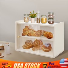 2 Tier Countertop Storage Cabinet with Sliding Doors, Bread Box for Kitchen