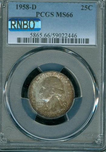1958 D WASHINGTON QUARTER PCGS MS66 MAC RNBO GORGEOUS RAINBOW .