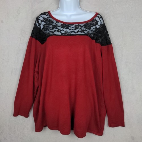Torrid Sweater Women 4(4X) Red Knit Floral Lace Lightweight Romantic Whimsigoth - Picture 1 of 10